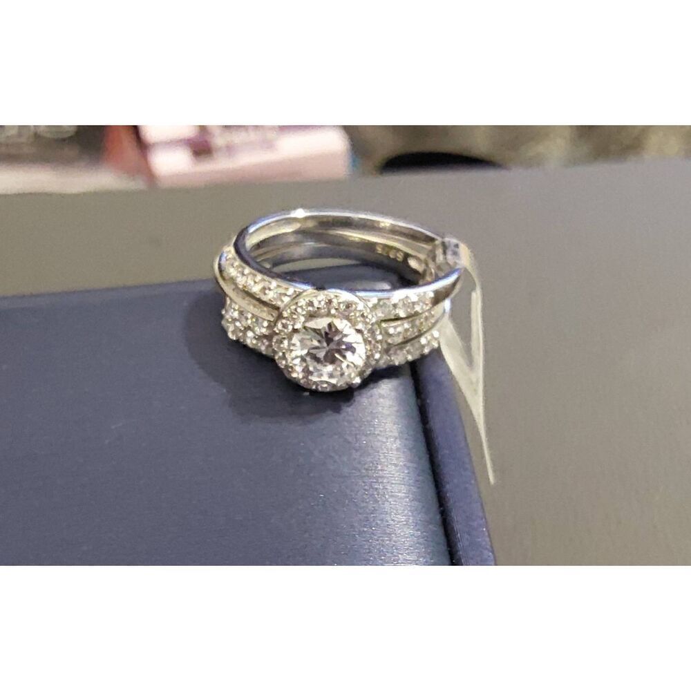 3Ct. Round Halo Design Three Ring Bridal/Wedding Ring Set #8~Platinum over 925SS